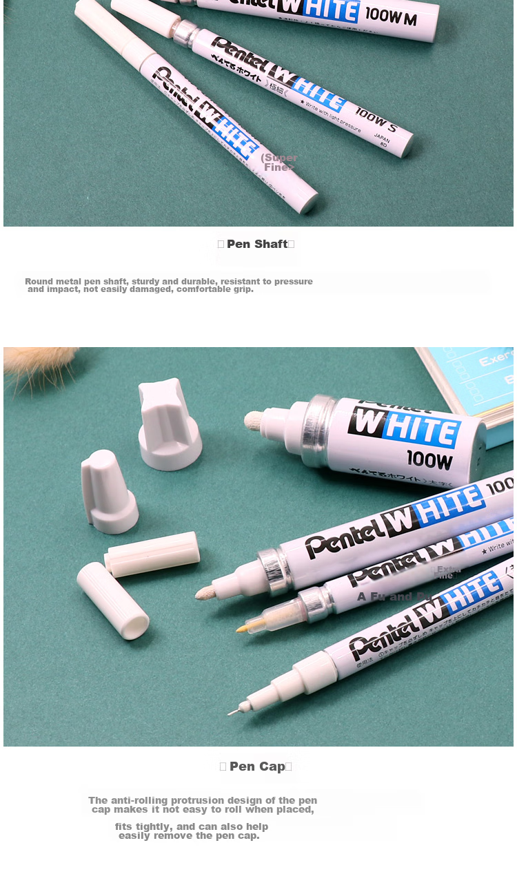 Pentel Paint Marker 3.9mm Thick Round Tip, Car Paint Touch-Up And Scratch Repair, Oil-Based Marker, X100W-M White 4
