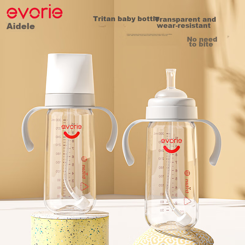 Evorie Wide-Neck Tritan Baby Bottle for Toddlers over One Year Old, Drop-Resistant Nipple Bottle for Weaning