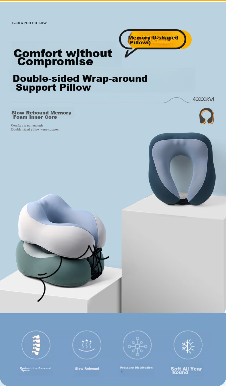 40,000 Kilometers Memory Foam U-Shaped Neck Pillow Portable Foldable Travel Neck Pillow for High-Speed Train, Airplane, Office, and Nap 2