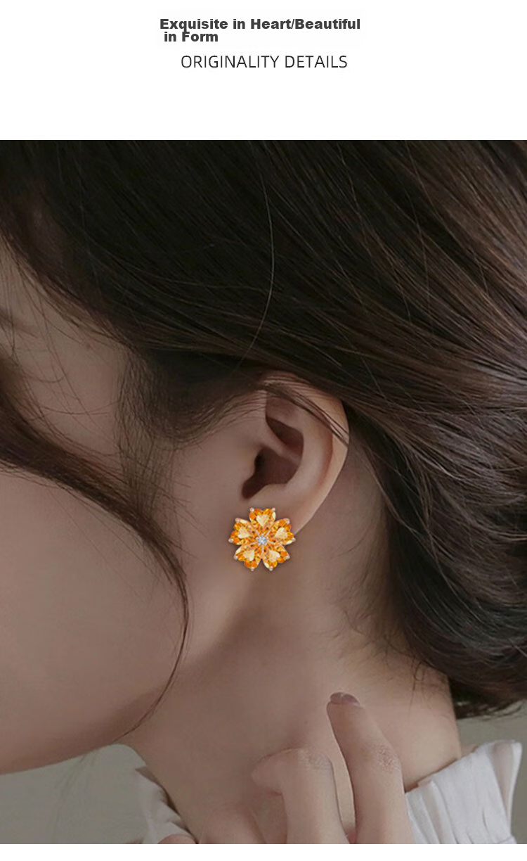 JOLEE S925 Silver Stud Earrings, Fashionable Luxury Yellow Crystal Heart-Shaped Colored Gemstone Jewelry, Gift for Women on May 20th And Mother's Day 6