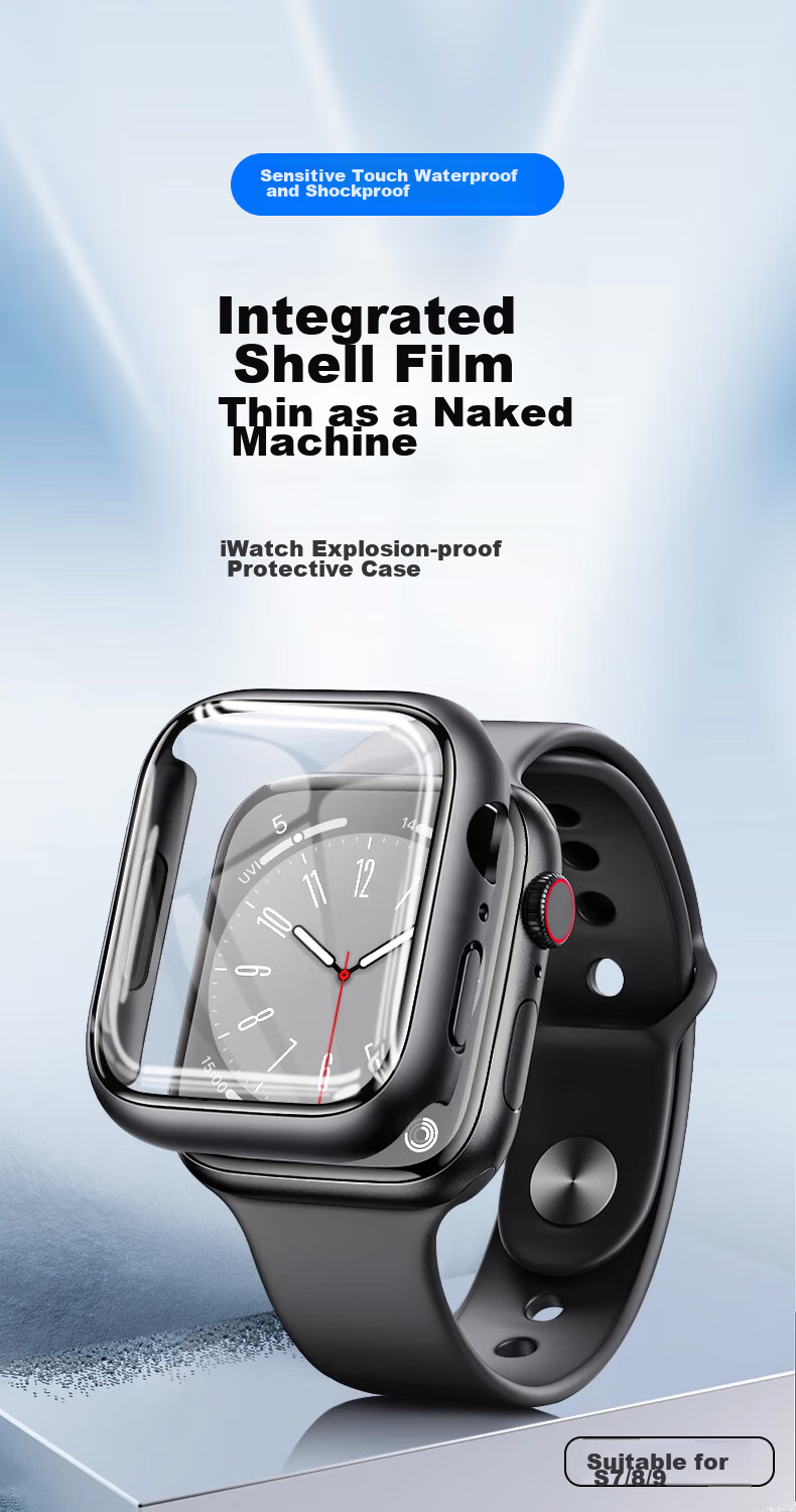 Mashi Compatible with Apple Watch Protective Case for S8, IWatch S9 Case with Integrated Screen Protector, Full Coverage Tempered Glass Film for Apple Watch, Shockproof And Scratch-Resistant, Starlight Color, 41mm 2