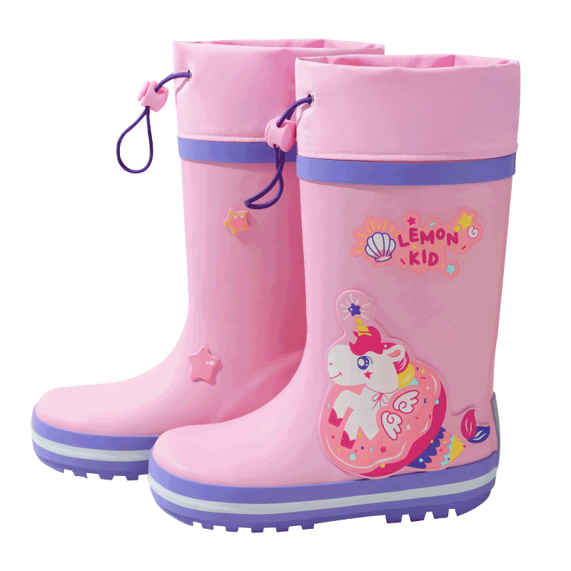 Lemonkid Children's Rain Boots for Boys And Girls, Baby Water Shoes, Non-Slip Rubber Shoes, Kids' Rain Boots, Pink Purple Unicorn, Size 33