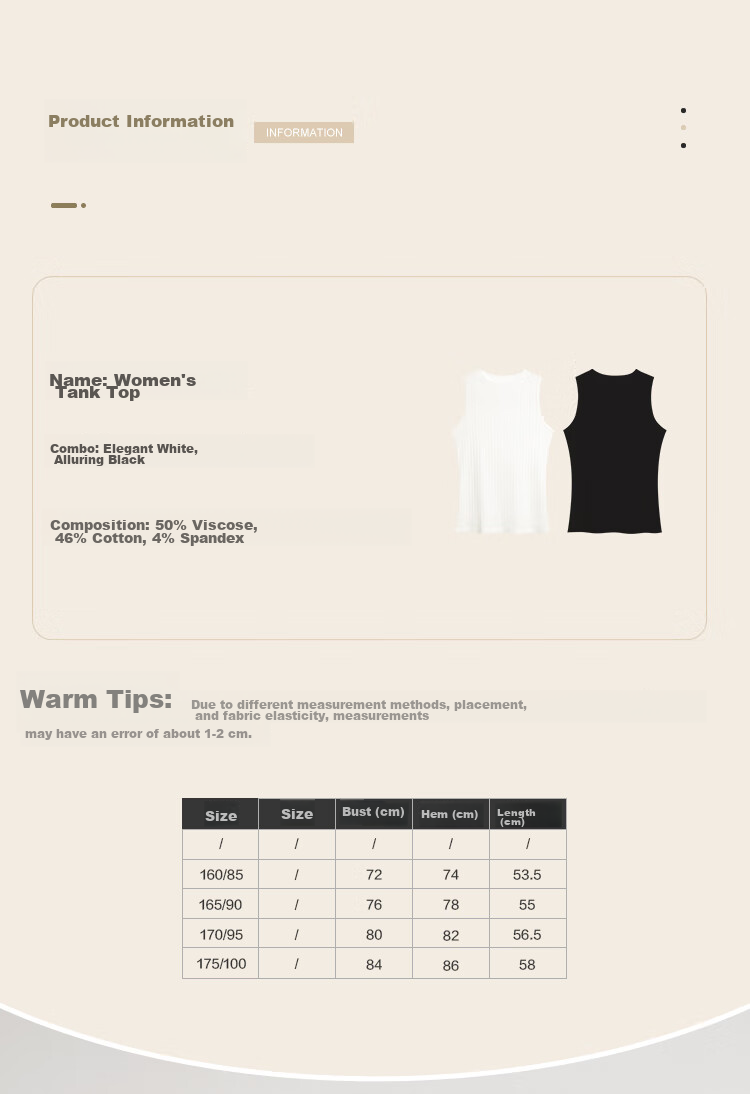 Hodohome Women's Striped Slimming Camisole Tank Top, Suitable for Outer Wear, Cotton Vest, 2-Piece Set, Elegant White + Seductive Black, Size S 8