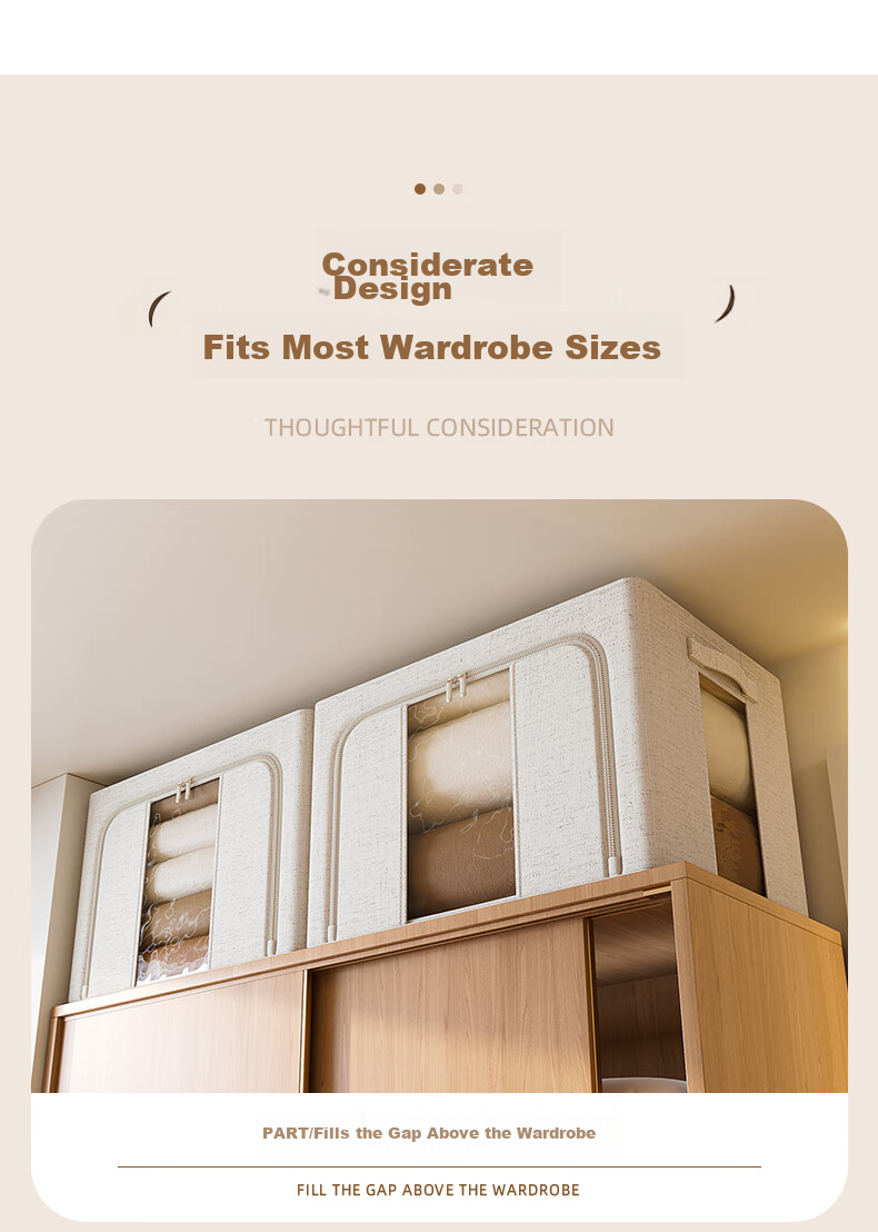 Bangnimeijia Tianshan Cotton And Linen Antibacterial Clothing Storage Box, Foldable Wardrobe Organizer for Clothes And Quilts, Cream Color, 66L 10