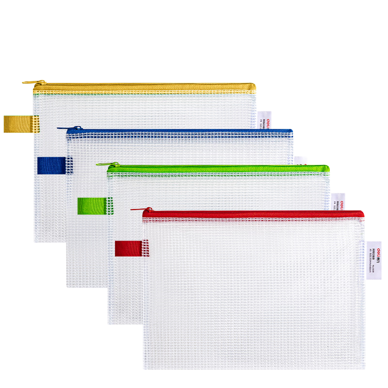 Deli Back-To Stationery Set of 12 A5 Transparent Elementary School Subject Classification File Folders Mesh Zipper Pouches Waterproof Document Bags 5591 Single Color Random
