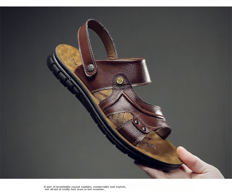 CARTELO Genuine Leather Sandals for Men, Breathable Top-Grain Leather Beach Shoes, Men's Outdoor Dual-Wear Slippers 9252 Brown Size 38 11