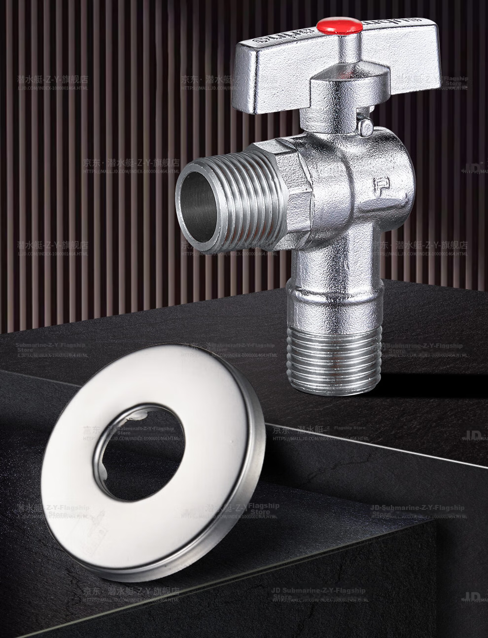 Submarine F104H Brass Ball Valve, Spherical Brass Valve Core, Full-Open High-Flow Cross Valve, Gunmetal Gray Hot Water Angle Valve 3