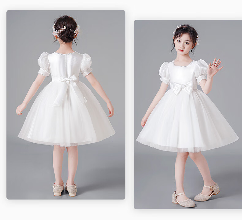 Luomeng Graduation Performance Host Dress, Girls' Graduation White Princess Dress, Birthday Flower Girl Piano, White, Size 160 13