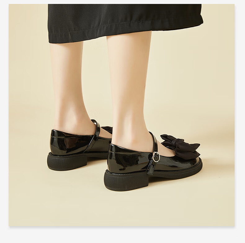 DAPHNE Mary Jane Leather Shoes for Women, Japanese JK Style Flat Soft Sole Bow Tie Flats 4623101026 Black Size 35 7