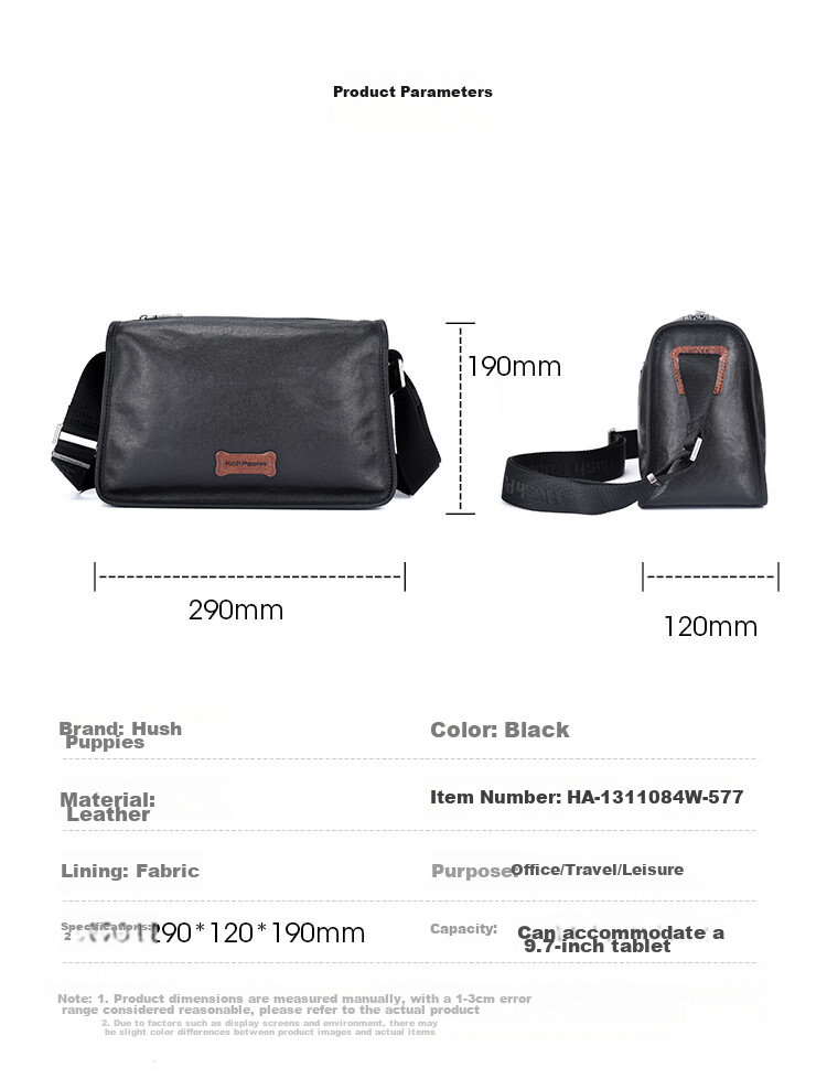 Hush Puppies Shoulder Bag for Men, Top-Grain Leather Business Commute Crossbody Bag, Large Capacity Simple Sling Bag, Birthday Gift 6