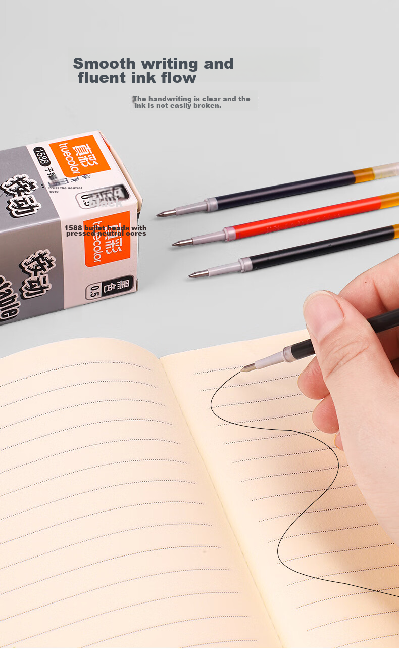 TRUECOLOR 1588 Sali Core 0.5mm Black Retractable Gel Pen Universal Refill Office Bullet Tip Signature Pen Student Exam Writing Pen Replacement Refills Compatible with Zebra And Pilot 20 Pieces/box 4