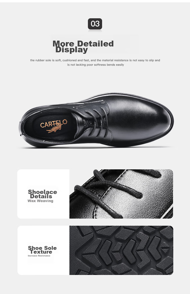 CARTELO Leather Shoes for Men, Business Formal Dress Shoes, Casual New Style Heightening Derby Shoes, Wedding Soft-Soled Breathable Groom's Shoes, British Style 10