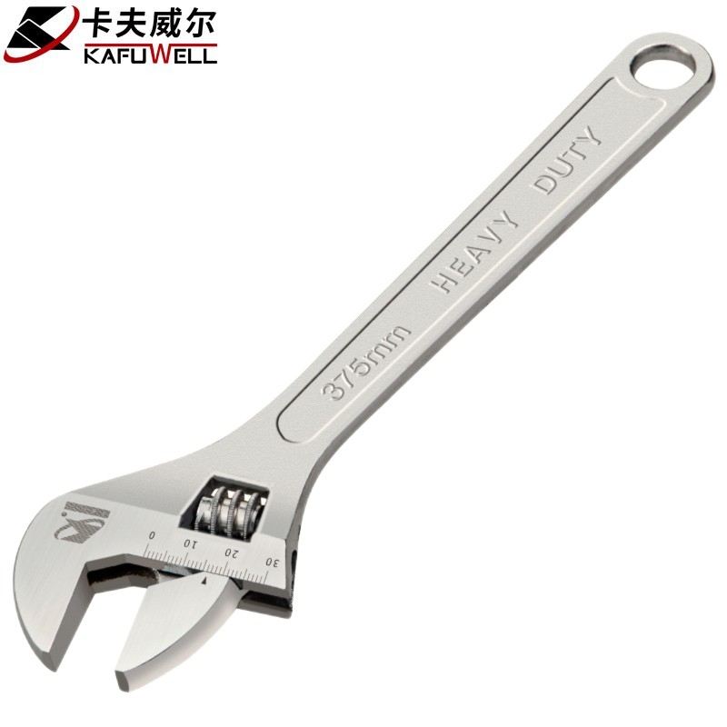 Kafwell Nickel-Iron 15-Inch Adjustable Wrench Large Open-End Spanner WR4015D for Bathroom Repair