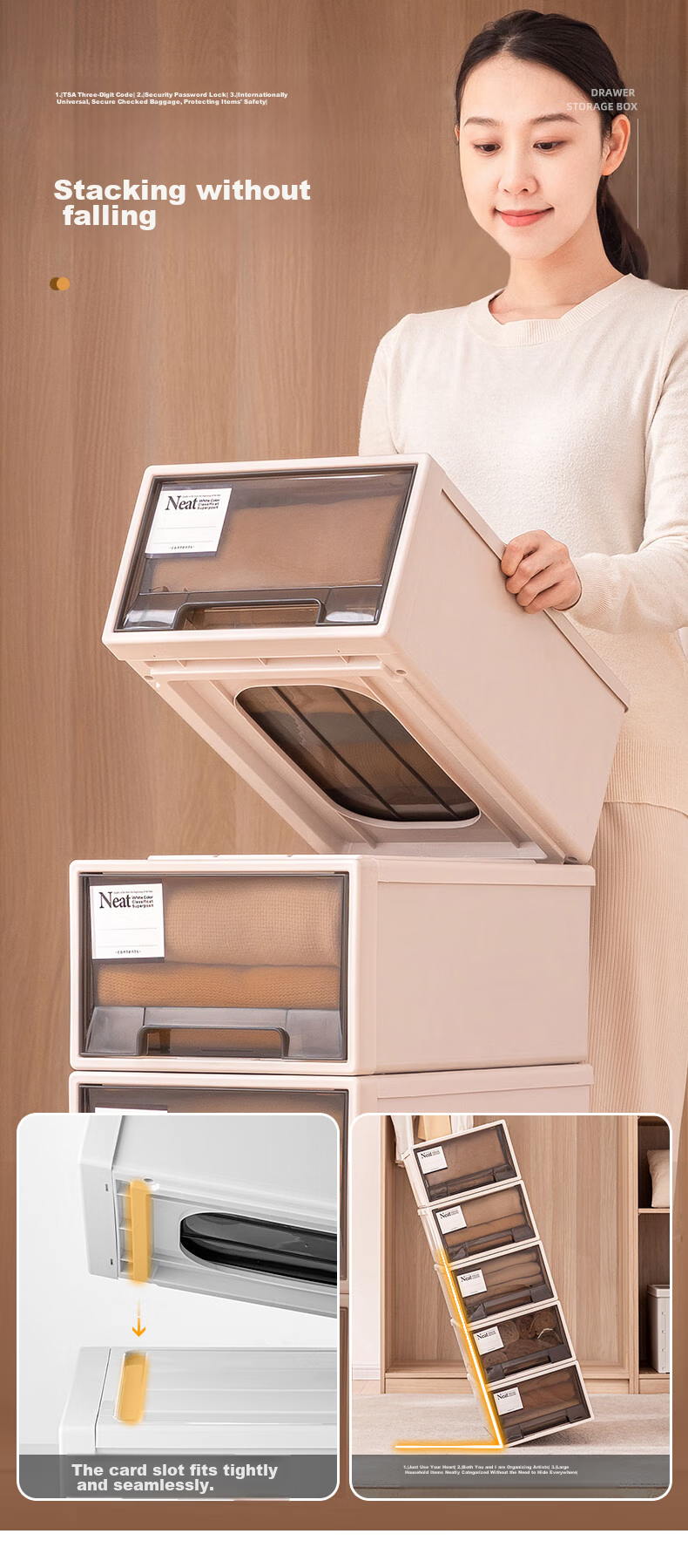 Taili Plastic Drawer Cabinet, Clothes Storage Cabinet, 28L, Light Tea Apricot Color, 1 Piece 4