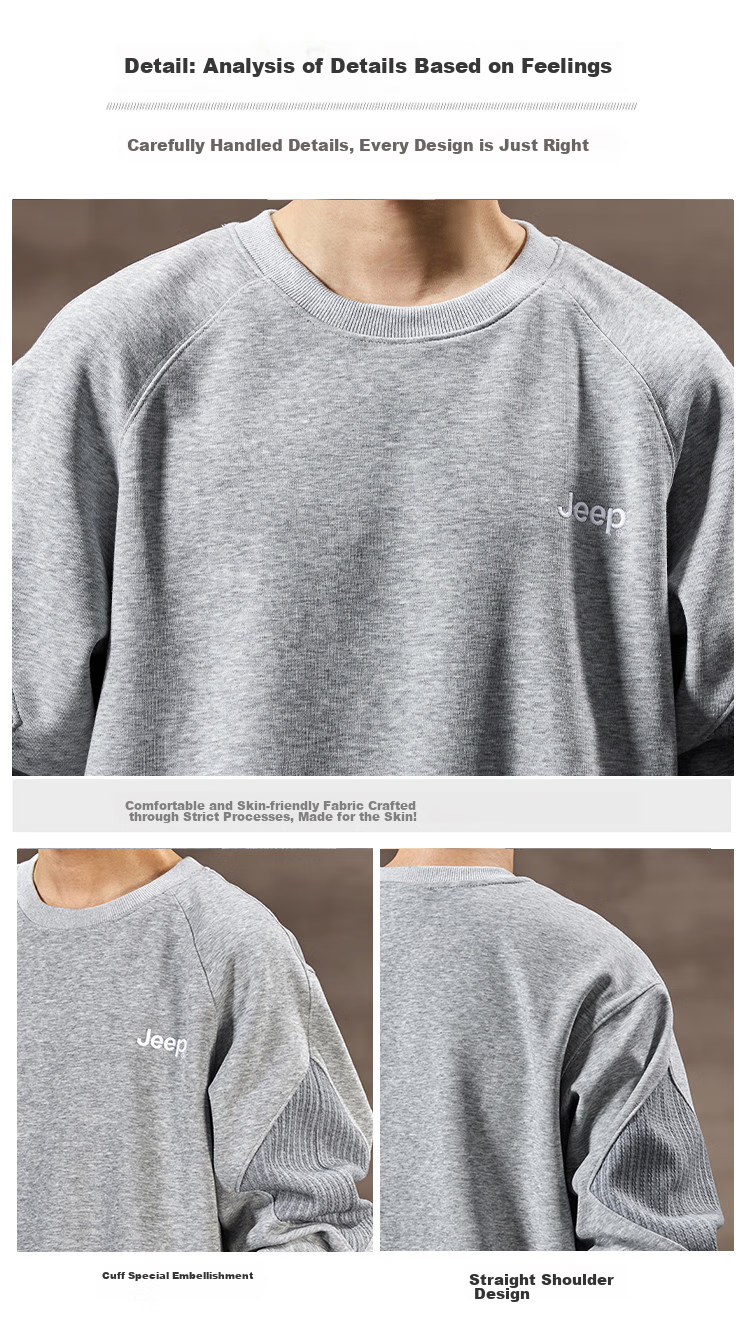 JEEP 2026 Spring And Autumn Loose Comfortable Men's Sweatshirt, Casual Sports Top, Round Neck Long-Sleeve Pullover Sweatshirt for Me 4