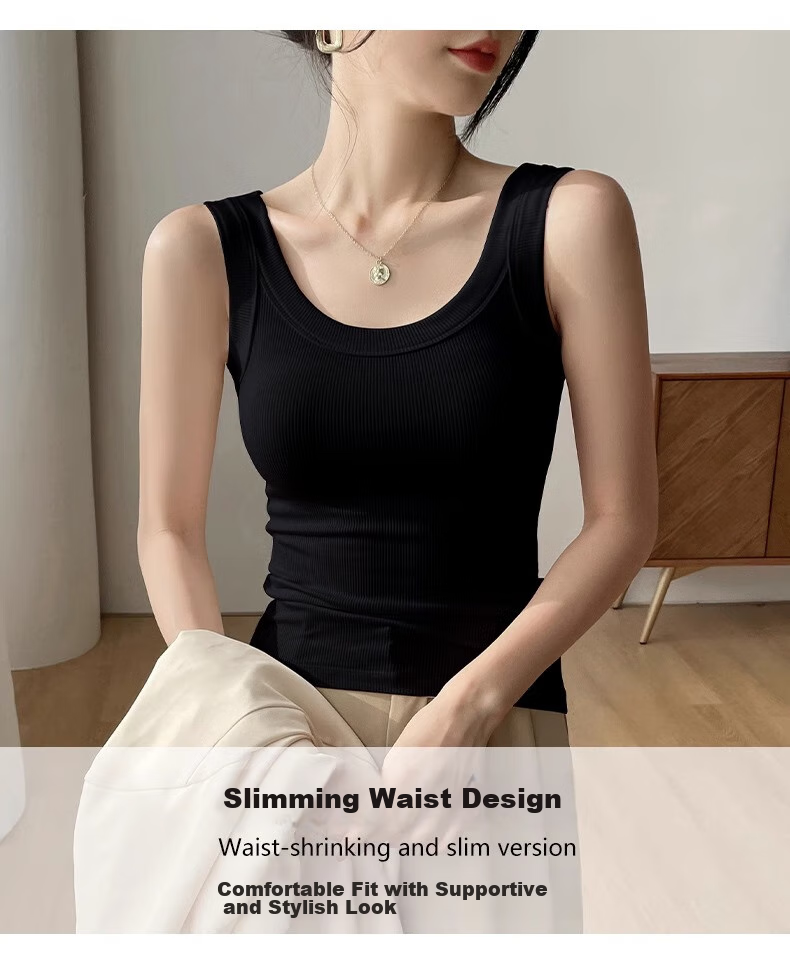 NOME Women's Camisole Tank Top, Spring And Summer Inner Or Outer Wear, Ribbed Elastic Sleeveless Vest, White [Round Neck], L 6