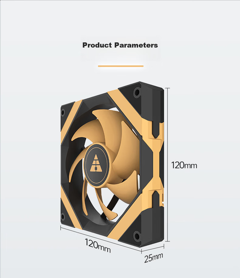 Golden Field Aierdun FZ-L12 Black Gold Anti-Rotor, Non-Glowing PWM Temperature Control, 12cm Desktop Case Cooling Fan, 7 Blades/Low Noise/High Efficient Heat Dissipation/Hydraulic Bearing 6