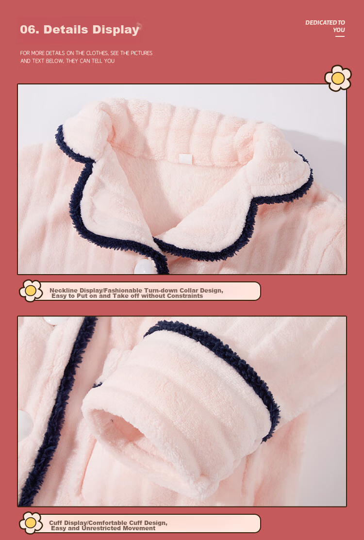 LangSha Children's Pajamas for Girls, Winter Fleece-Lined Thick Flannel Loungewear Set, Warm Sleepwear for Toddlers And Young Girls 14