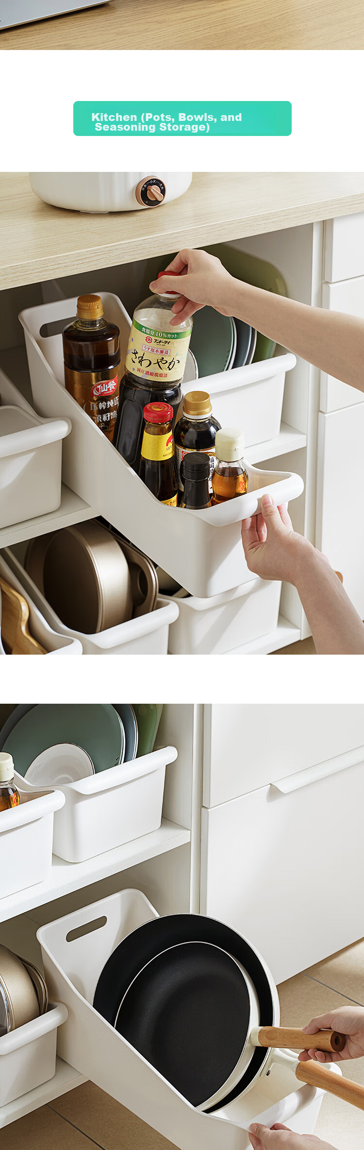 Jicang Kitchen Utensil Storage Box, Pot Lid Rack, Cabinet Organizer Basket, Storage Container with Wheels, Widened Versio 12