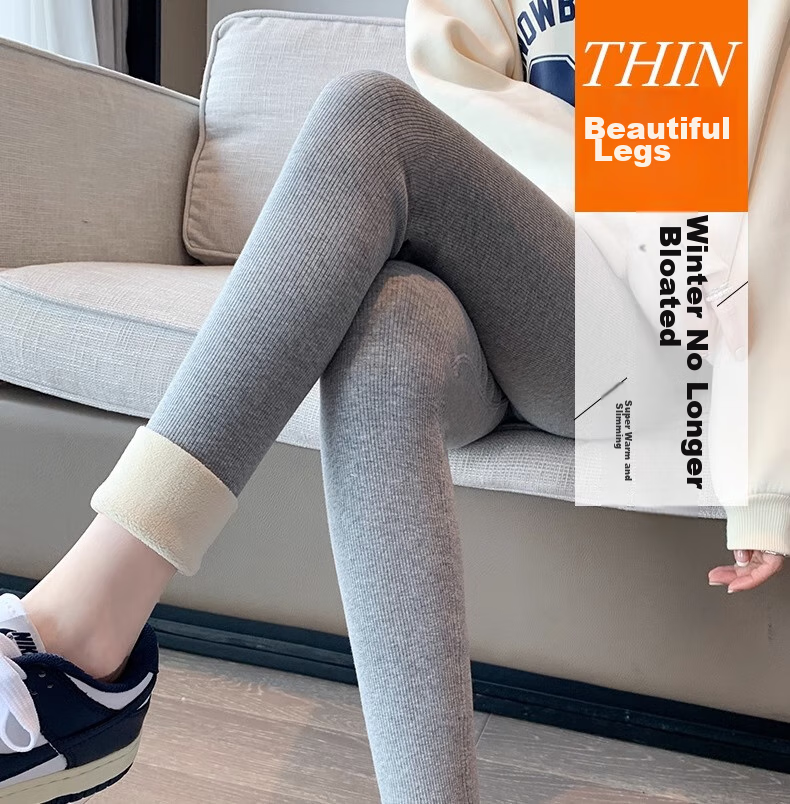 LangSha Ribbed Leggings for Women, Autumn Wear, High-Waisted, Slimming, Elastic Waist, Butt-Lifting, Calf-Slimming, Tight-Fitting Pants, Warm Cotton Trousers 9