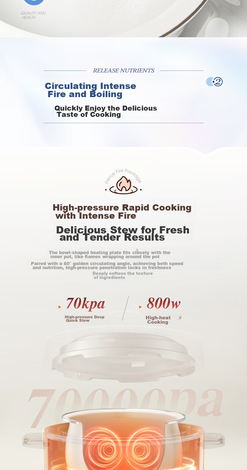 Morphyrichards Electric Pressure Cooker, Electric High-Pressure Cooker, Electric Rice Cooker, Home Use 2.5L Enamel Cast Iron Pot, Multifunctional Soup Pot, Electric Hot Pot, Electric Cooking Pot MR8701 White 7