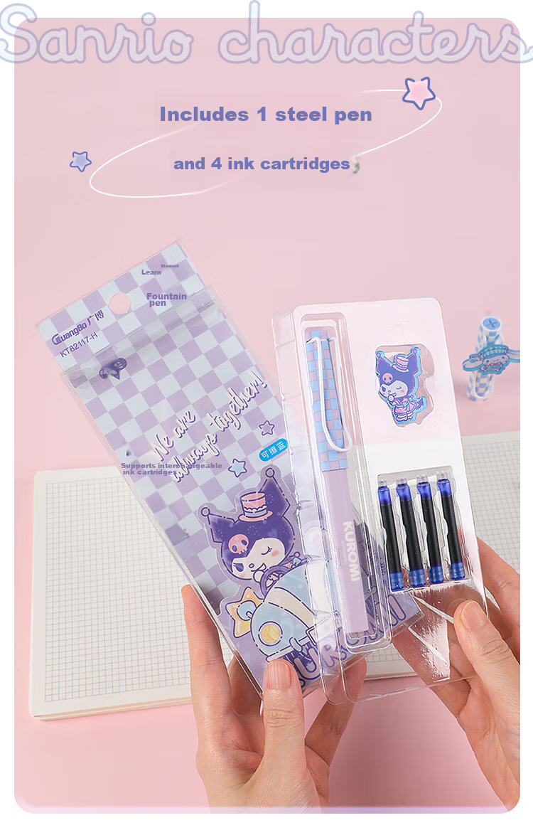 GuangBo Thermal Erasable Fountain Pen, Sanrio Collaboration Little Clown Fish Elementary School Student Handwriting Practice Posture-Correcting Ink Pen F Nib [Blue Packaging], Back-To Stationery KT82151-H 3