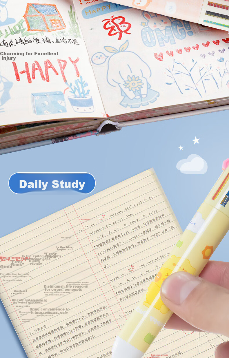Licao Multi-Color 0.5mm Ballpoint Pen, Cartoon Colorful Pen, Push-Button Ten-Color Ballpoint Pen, Gift for Children, Creative Pen, Student Stationery, 1 Piece [Cute Panda Design] 9