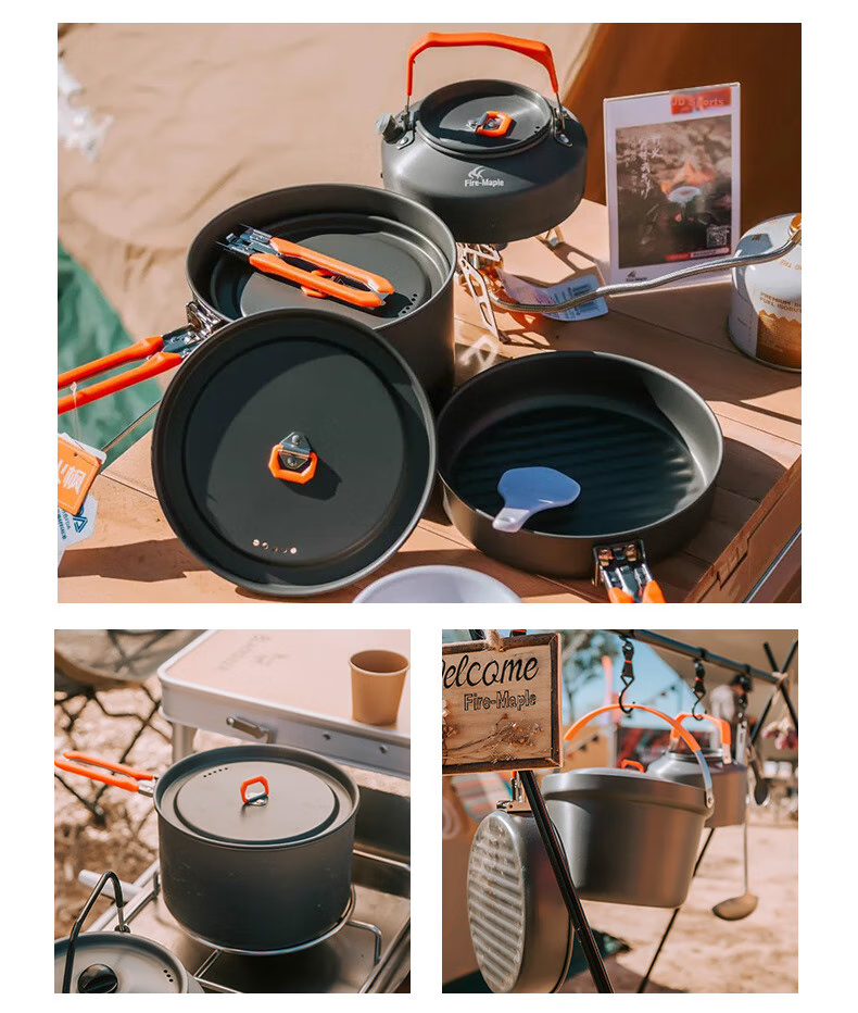 FIRE-MAPLE Feast of The Gods Special Edition 4-Piece Pot Set L Size Storage Bag with Burner, Self-Driving Camping Outdoor Camping Complete Equipment Set 16