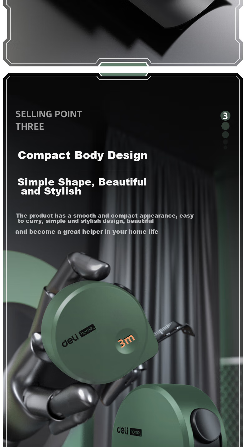 Deli Home Measuring Tape, Steel Tape Measure, Stylish Office Box Ruler, Retractable Ruler, Carpenter's Ruler, High-Precision Steel Ruler, 3m Jade Gree 7
