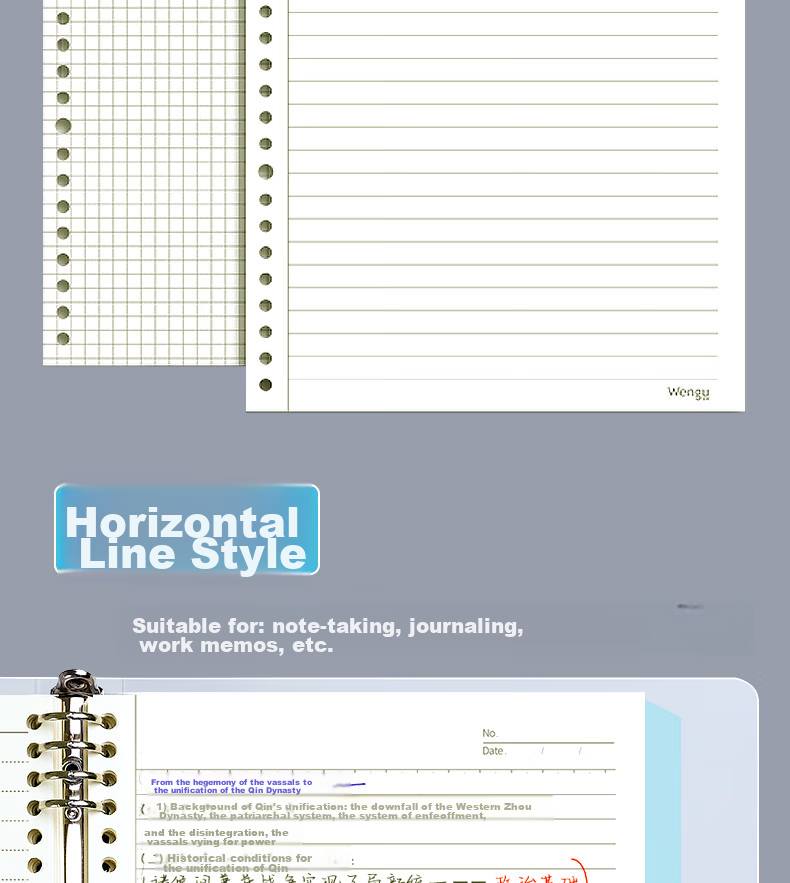 Wengu Notebook A4 Student Stationery Exam Research Thick Journal Detachable Iron Clip Loose-Leaf Notebook Cover with 9 Holes Lightweight Simple Ins Style Non-Slip Shell A4-9H 9