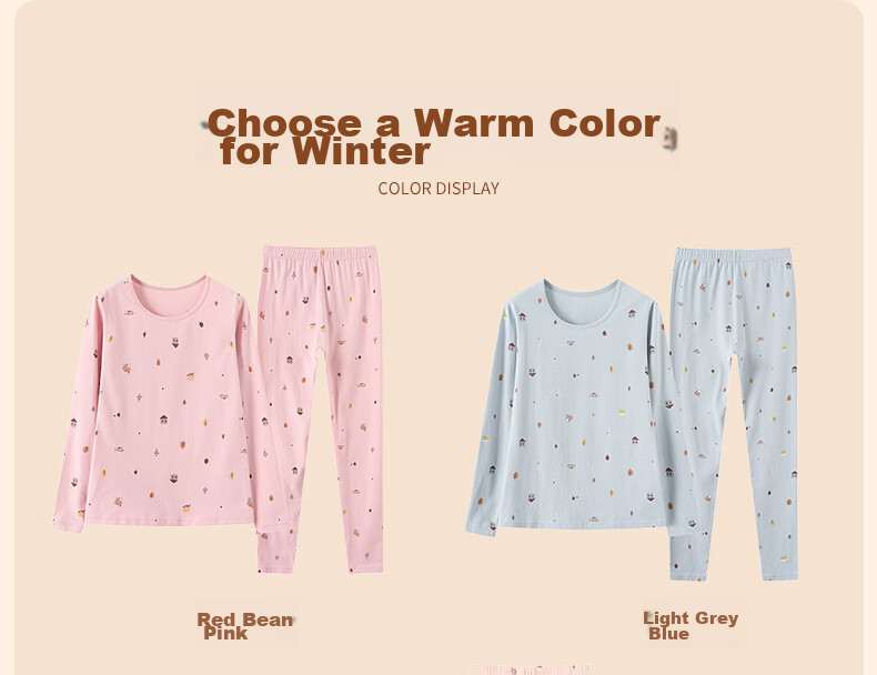 Fenteng Women's Autumn And Winter Thermal Underwear Set, Slim-Fit Base Layer for Middle And High School Students, Warm Inner Wear, New Style 17