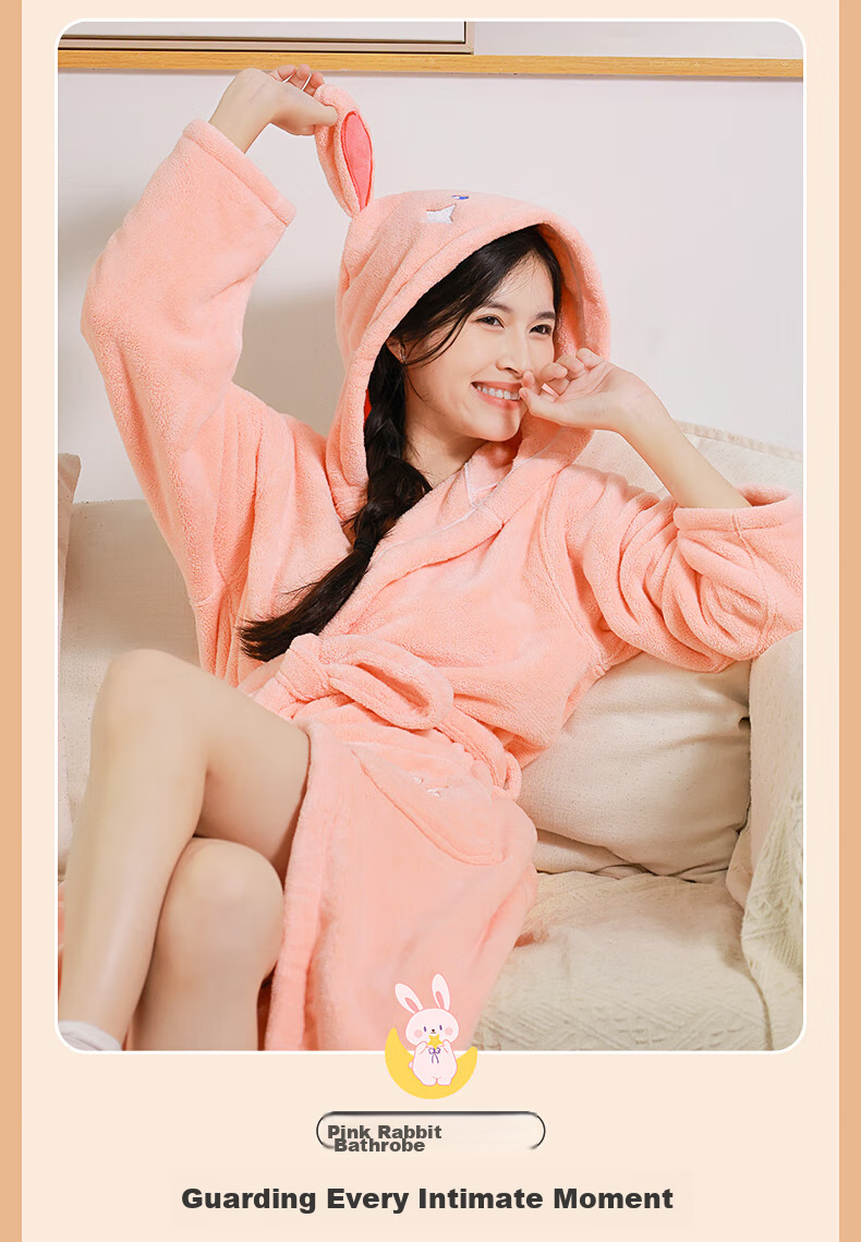Grace Bathrobe for Women, Winter Coral Fleece, Absorbent Quick-Drying Cape, Home Loungewear, Autumn Winter Couple Wearable Bath Towel, Long Sleepwear, Size M 10