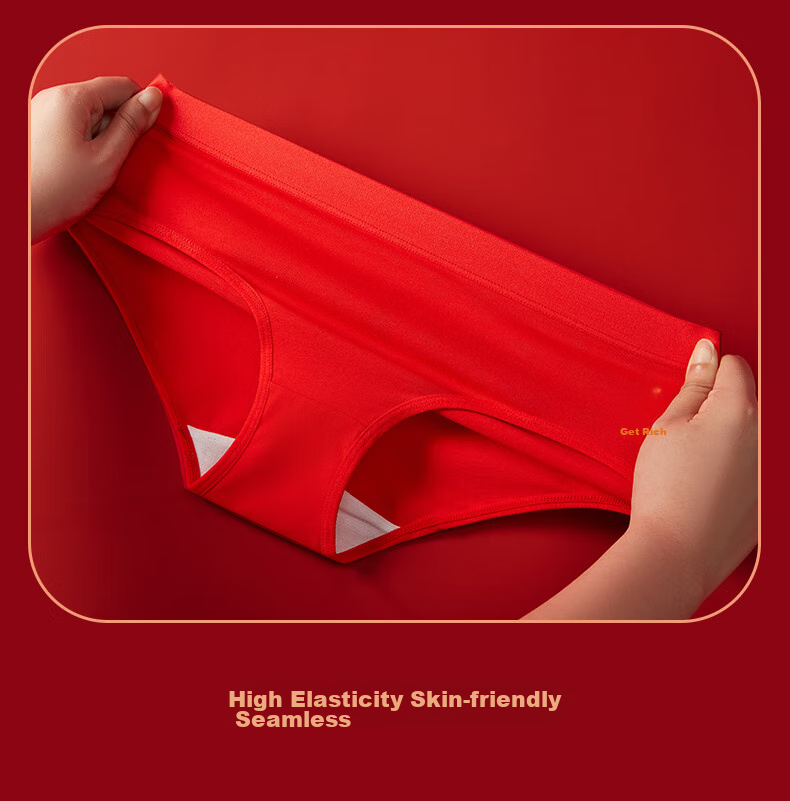 MiiOW Women's Underwear, Year of The Horse Red Panties, Pure Cotton 100% Cotton, High-Waist Tummy Control Triangle Briefs, Stockings Gift Box 11