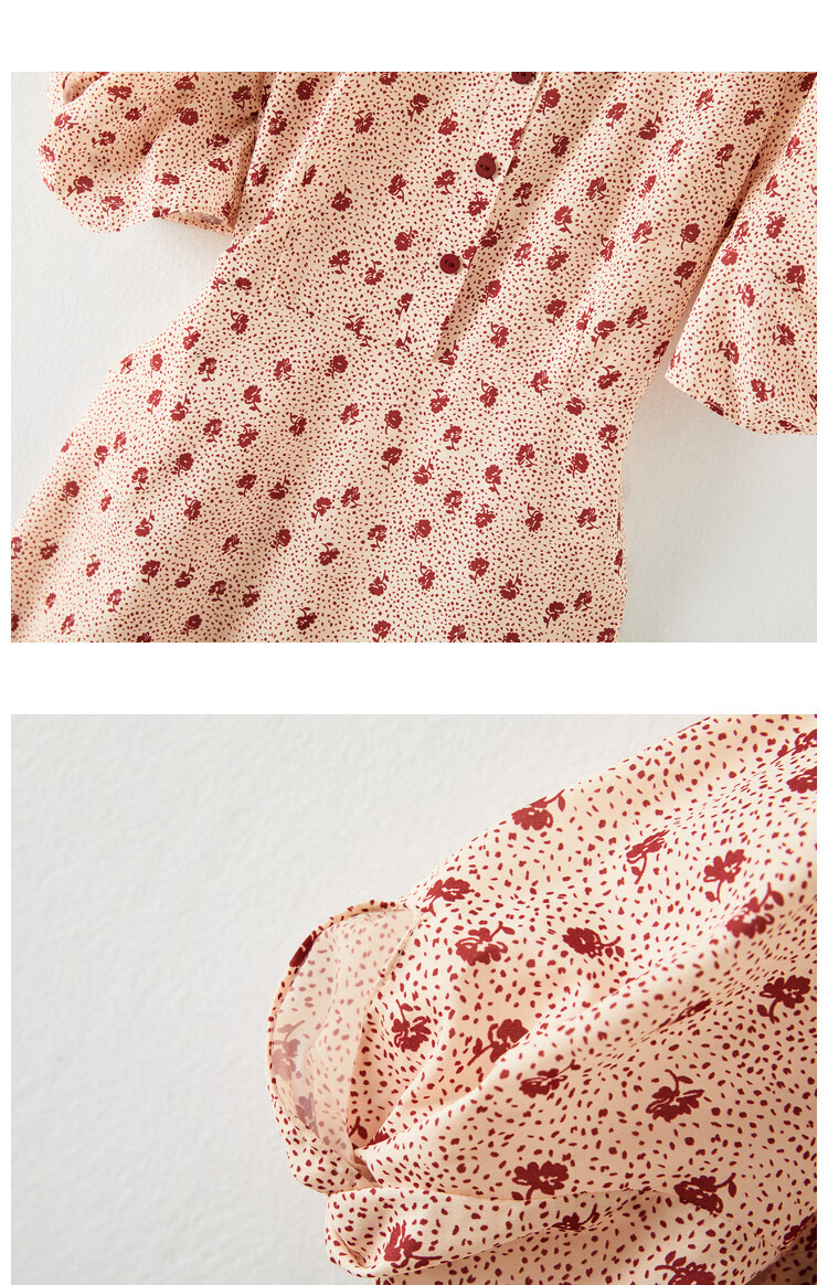 Dme Chiffon Floral Print Summer Waist-Cinching A-Line Square Neck Puff Sleeve Floral Single Row Decorative Button Dress for Women, Summer, Goose Yellow, L 13