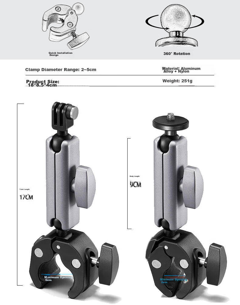 Qiye Cycling Handlebar Mount Compatible with Insta360 X3 Panoramic Camera, Insta X4 Action Camera Accessory, Motorcycle X5 Bicycle Mountain Bike Handlebar Clamp X3 4