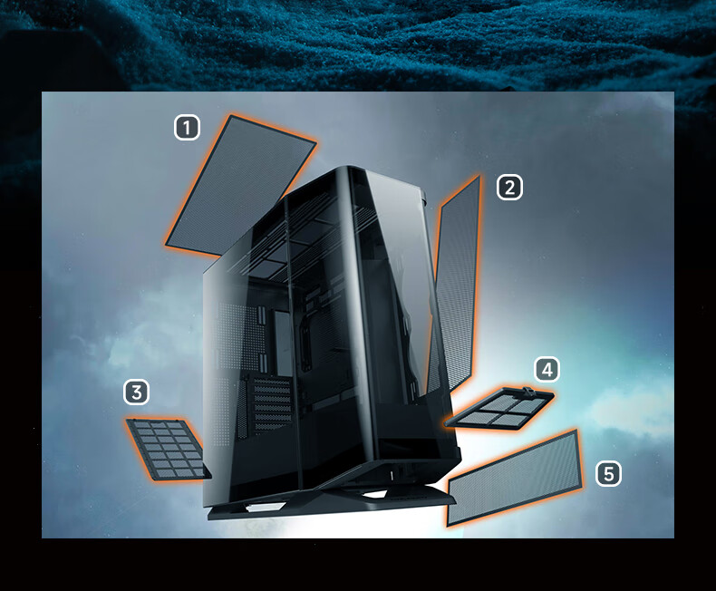 COUGAR FV270 Black Gaming PC Case, Supports 360mm Water Cooling, Rotating Tray/ATX Motherboard/Four-Sided Quick Release/270° Panoramic View 6