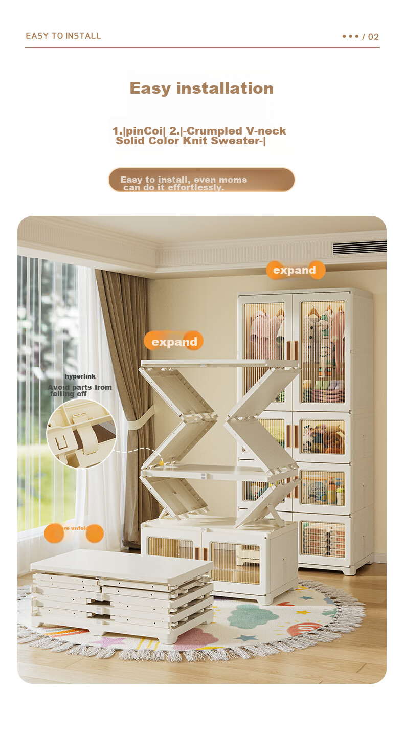 Jiekou, No-Installation Children's Wardrobe, Clothes Storage Cabinet, Foldable Simple Cabinet for Babies And Infants, Storage Cabinet 3