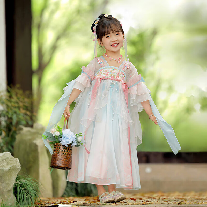 Menghu Peach Hanfu Girls' Summer 2026 Fairy-Like Ancient Style Ru Skirt, Children's New Chinese-Style Thin Dress, Pink And Blue, Size 110