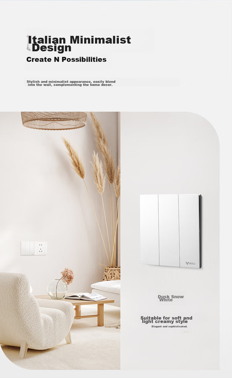 BULL Switch Socket G57 Butterfly Ultra-Thin Three-Way Double Control Switch, Large Panel Switch G57K312, Muxue White, Concealed Installatio 6