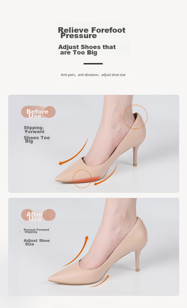 FOOTOPPO Sponge Foam Foot Pads, Palm Pads, Half Size Women's High Heels, Insoles for Toe Side, Anti-Pain, Non-Slip, Shock-Absorbing Shoe Inserts for Wome 4