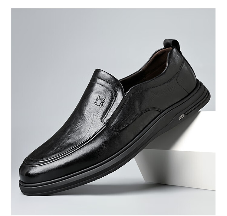 Spider King Men's Leather Shoes Spring Autumn Breathable Soft Sole Slip-On Casual Dad Shoes Black 38 9