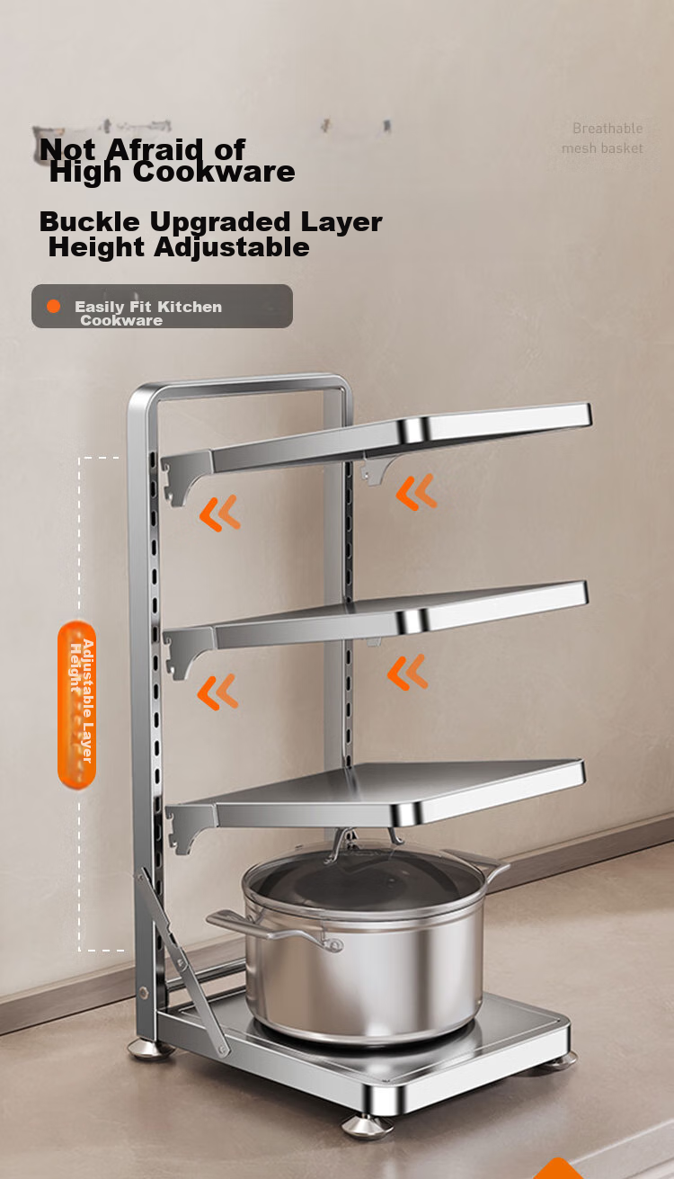 Cobbe Kitchen Storage Rack Under Sink Pot Holder Multi-Layer Household Cabinet Hidden Stove Pot Organizer Storage Solutio 5