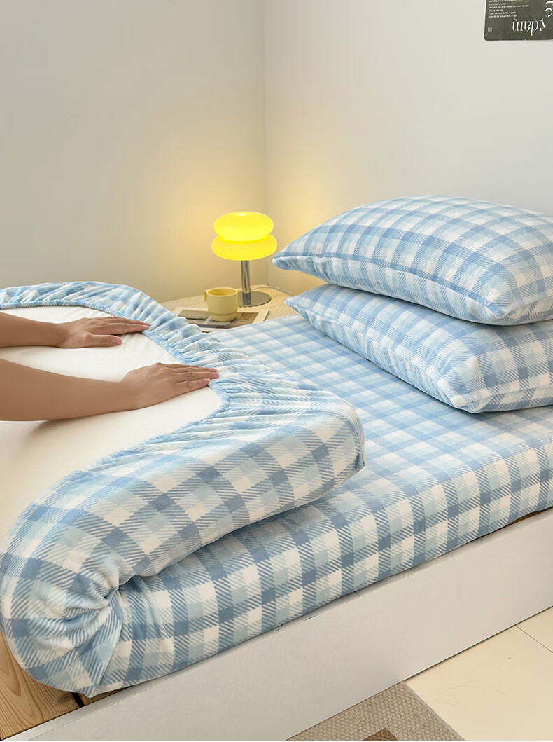 Grace Class A Fleece Fitted Sheet Single Winter Thickened Non-Slip Warm Anti-Dirt Mattress Protector Beige Gold 1.5m 14