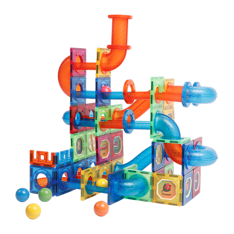 MAGPLAYER Colorful Window Magnetic Tiles, Children's Toy Pipe Roller Beads, Magnetic Building Blocks, Birthday Gift for Boys And Girls Aged 3-6, 171 Pieces
