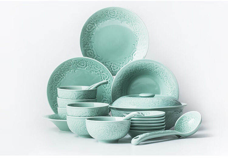 Sushitaoci | Set of Tableware with Annual Rings, Simple 21-Piece Ceramic Plates And Bowls Gift Box, Jiamei Series 3