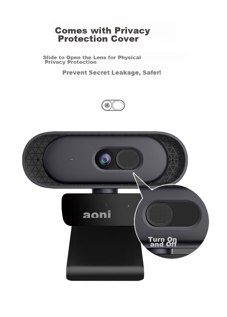 Aoni Computer Webcam, 2K Ultra HD, Auto Focus, with Microphone, for Desktop And Laptop External Use, Home Online Classes, Video Conferences, Live Streaming, Product Promotion, Plug-And A50 6