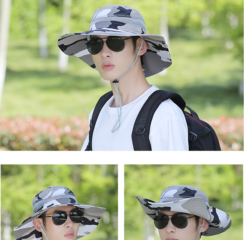 XUEXIMAN Men's Summer Fisherman Hat Fishing Sunshade Wide Brim Outdoor Mountaineering Sun Protection Cap for Men Cycling Travel 15