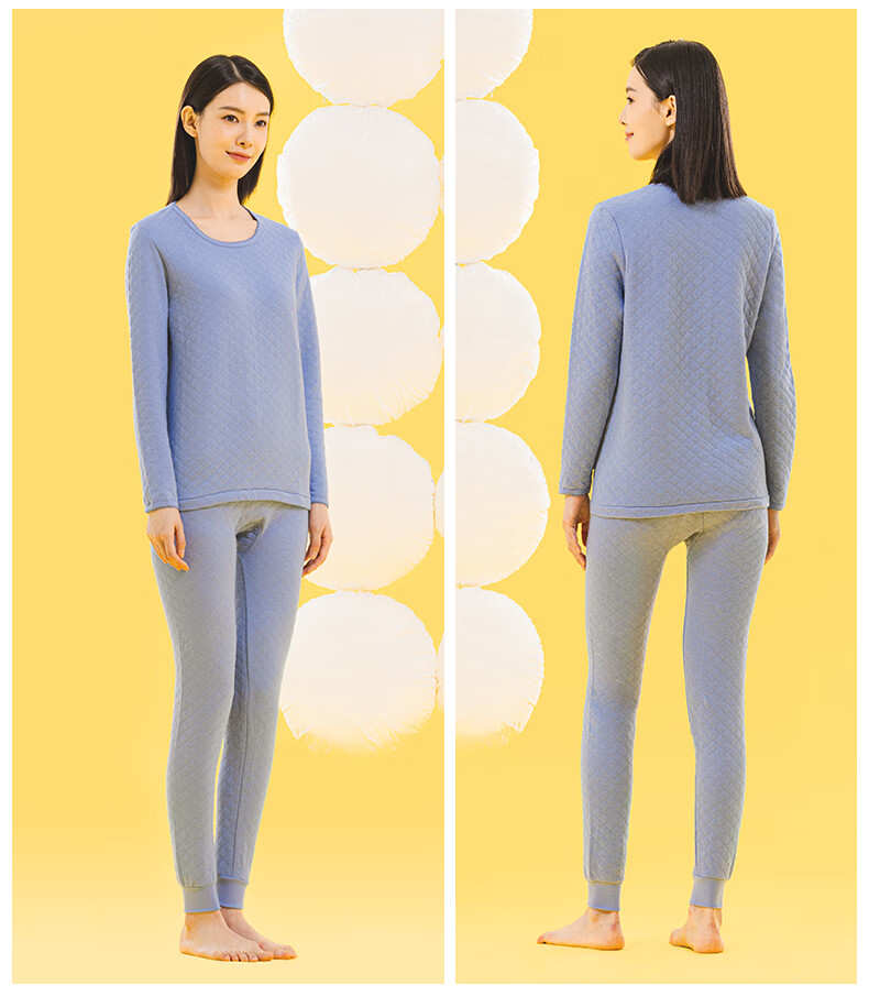 Yiershuang [7A Antibacterial And Anti-Mite Three-Layer Thickened] Autumn And Winter 100% Cotton Thermal Underwear Set for Women, Autumn Top And Pants 27