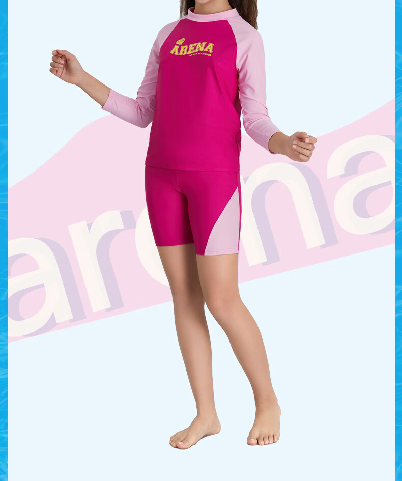 Arena Children's Long-Sleeve Knee-Length Two-Piece Swimsuit Set, Sun Protection, Quick-Drying, Playful Printed Design, Easy to Put on And Take Off, Training Casual Swimwear 3