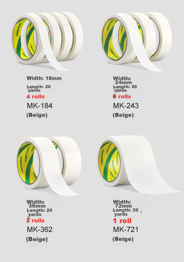 Polar Bear Masking Tape, Renovation Covering Masking Tape Film, Paint Protection Sticker, Art And Craft Color Separation, 18mm*20y, 4 Rolls, MK-184 6